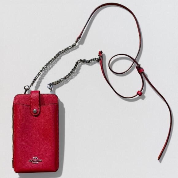 Coach C6884 North South Phone Crossbody Crossgrain Leather Candy Apple Red - Picture 3 of 4